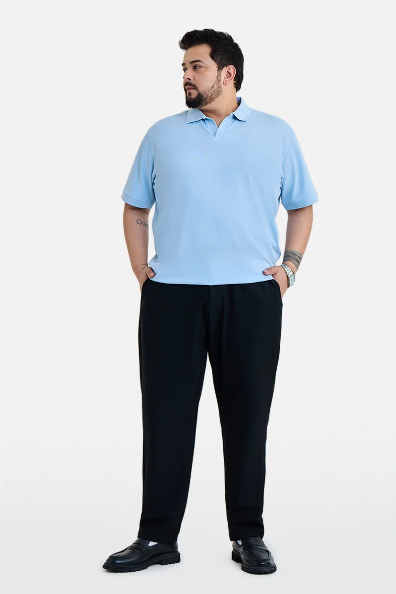 سنيتش Light Blue Textured Half Sleeve Regular Fit Plus Size T-Shirt