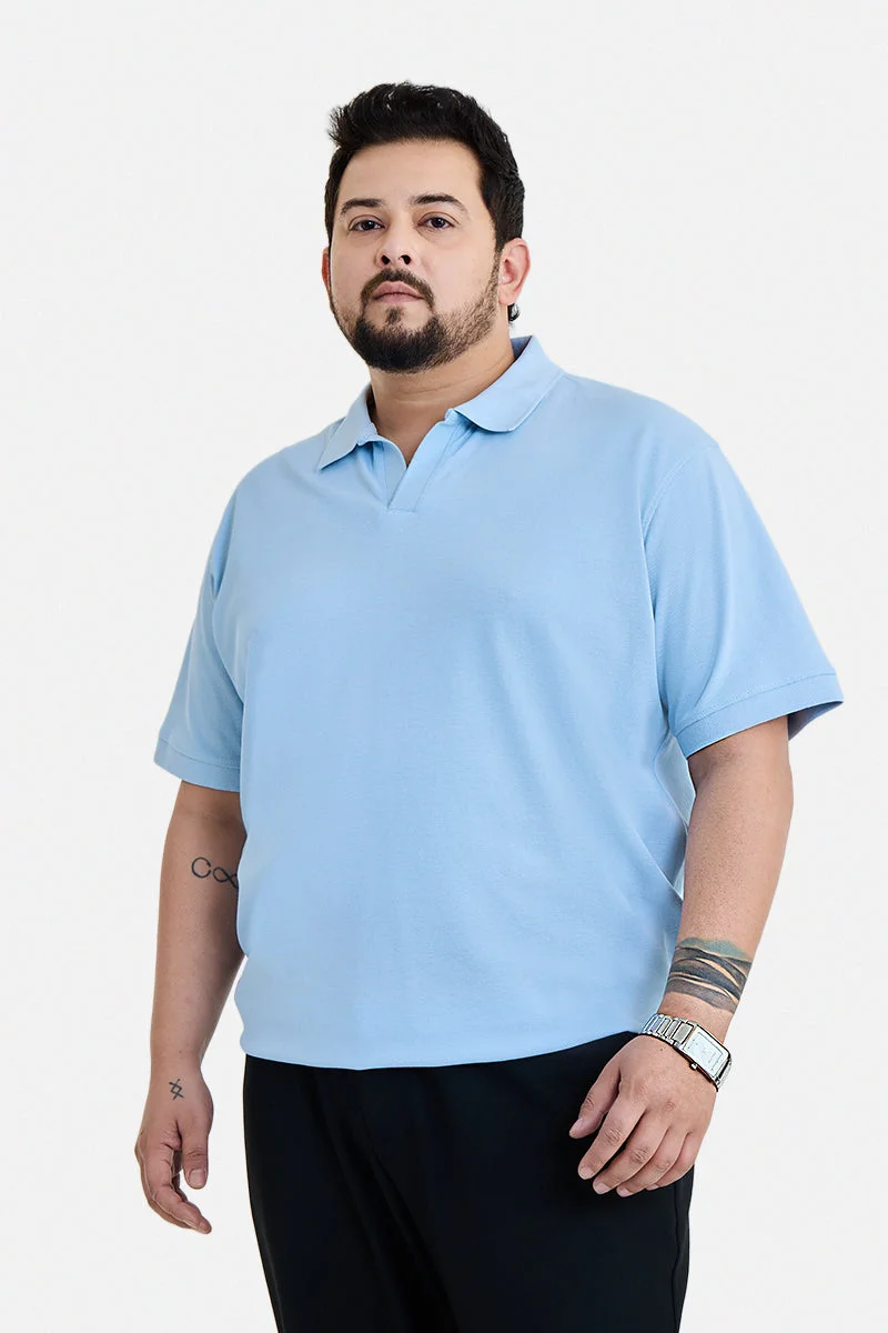 سنيتش Light Blue Textured Half Sleeve Regular Fit Plus Size T-Shirt