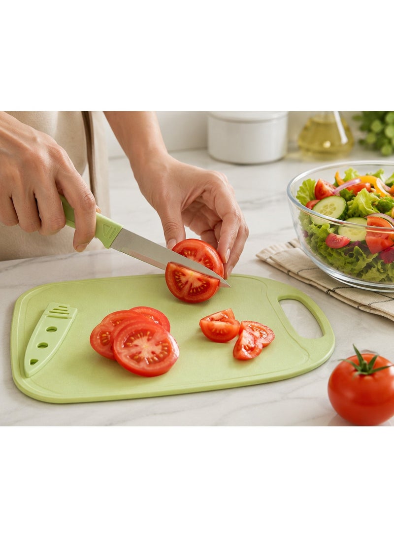4-Piece Kitchen Tool Set with Cutting Board, Knife, Peeler, and Kitchen Scissors - Green - Image 2