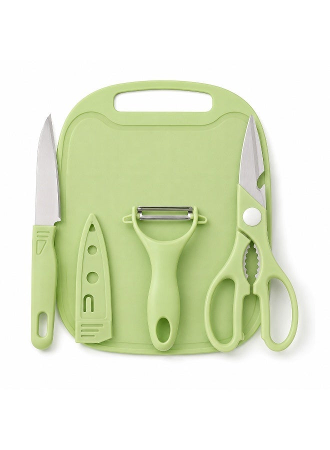 4-Piece Kitchen Tool Set with Cutting Board, Knife, Peeler, and Kitchen Scissors - Green - Image 1