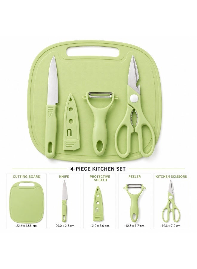 4-Piece Kitchen Tool Set with Cutting Board, Knife, Peeler, and Kitchen Scissors - Green - Image 4