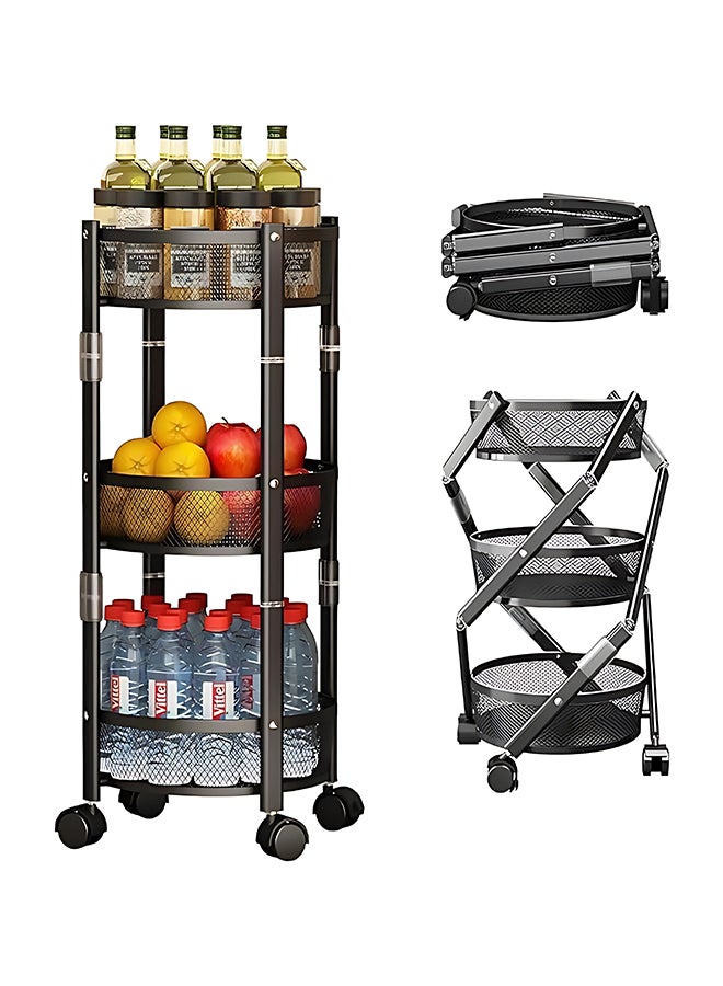Feelings Tornado Metal Trolley 3 Tier Round shape, organizer, Foldable Metal Rolling Utility Cart Organizer, Rotating trolley with 4 castor wheels , 2 wheels has stopper, Easy Folding TWIST AND FOLD  - Image 1