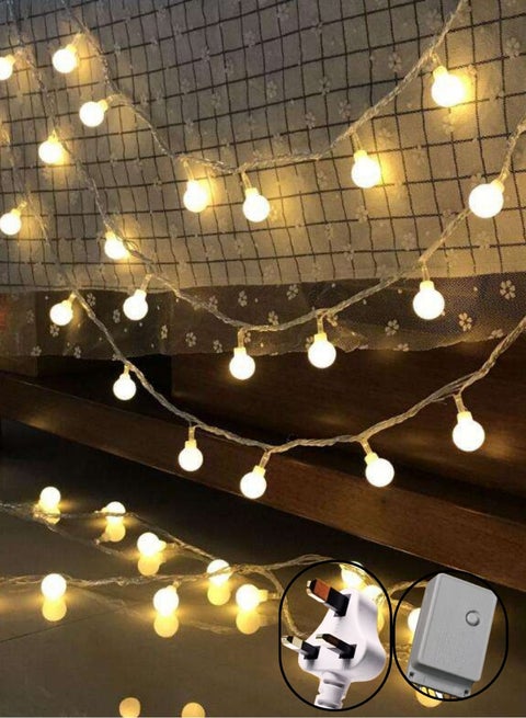 30 Meters Globe Frosted Ball LED String Lights, Warm White, 8 Flashing Modes, Indoor Outdoor Fairy Lights for Festival Decoration, Ramadan and Eid decoration lights