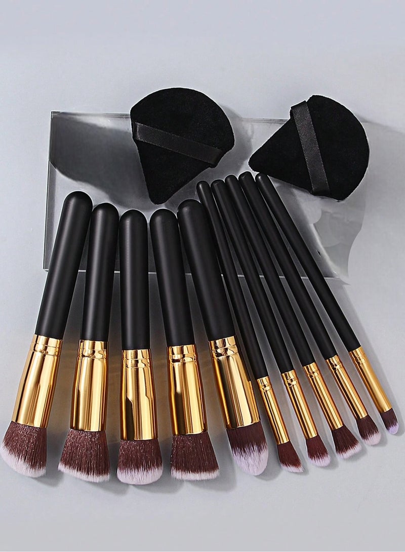 شي إن طقم فرش مكياج 10 قطع مع 2 إسفنجة ناعمة لتوزيع البودرة وأحمر الشفاه والآيشادو متعدد الألوان - Image 1