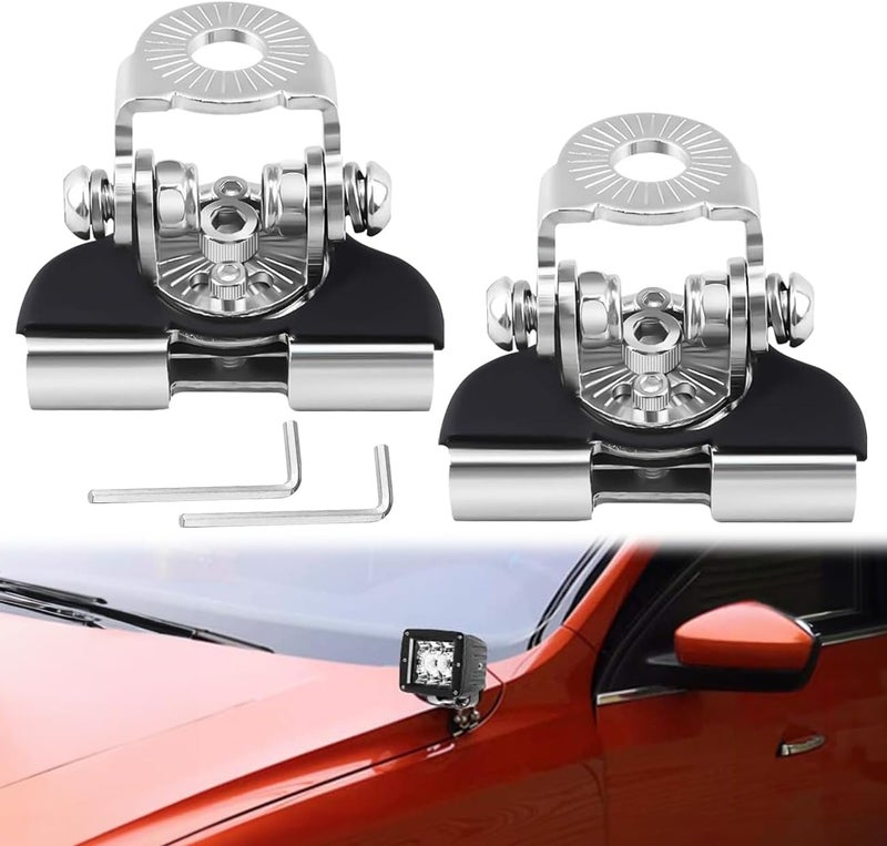 Samman Universal LED Light Bar Mounting Brackets, Hood Mount Light Brackets A Pillar Hood Clamp Work Light Holder 304 Stainless Steel for Off Road Car Jeep Truck SUV 4x4 2PCS - Image 1