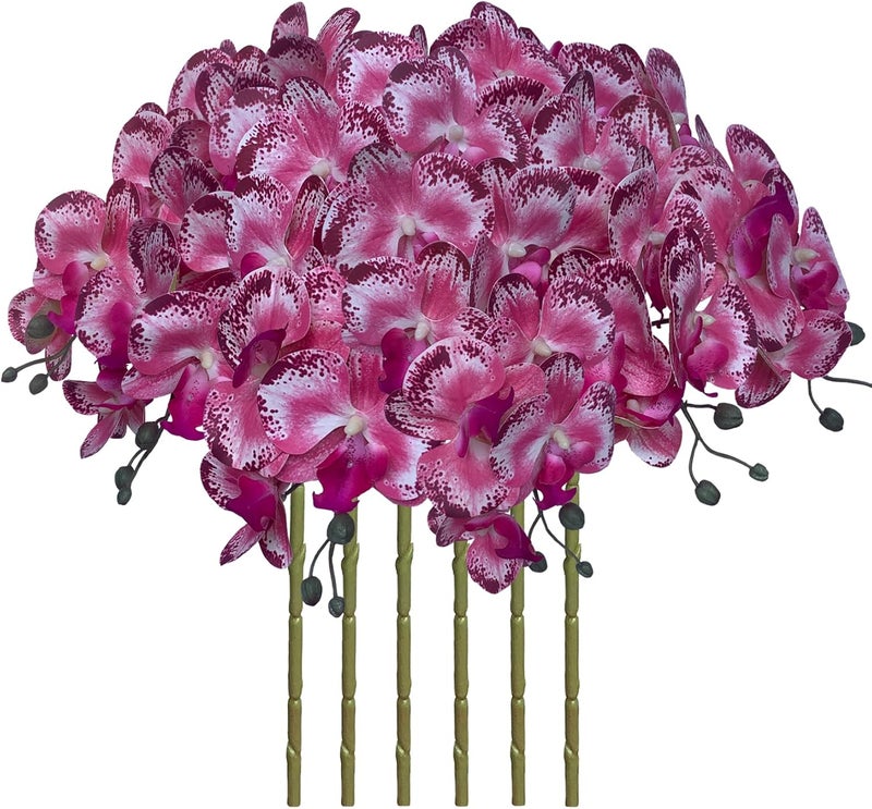 FagusHome 32 Inch Artificial Phalaenopsis Flowers 6 Pcs Artificial Orchid Flowers Stem Plants for Home Décor (Pink Piebald) - Image 1