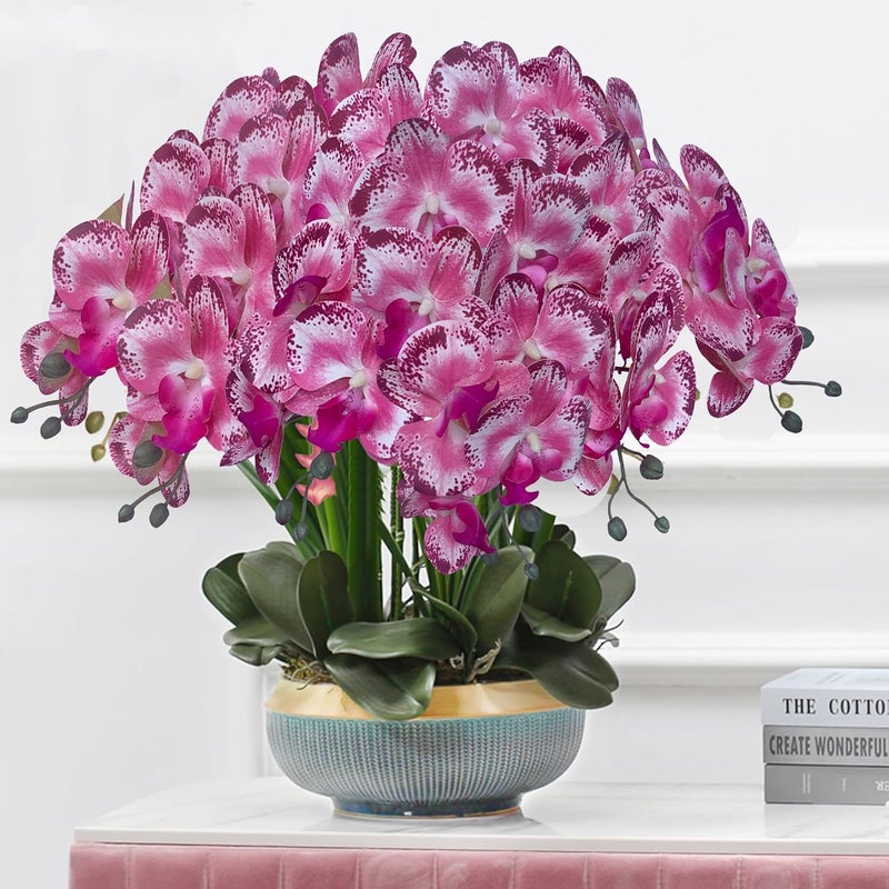 FagusHome 32 Inch Artificial Phalaenopsis Flowers 6 Pcs Artificial Orchid Flowers Stem Plants for Home Décor (Pink Piebald) - Image 5