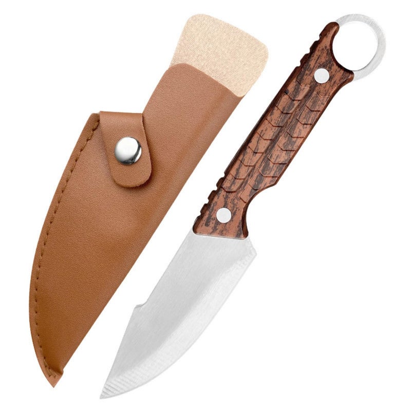 JUWIL سكاكين مطبخ كاملة الشفرة مع غلاف جلدي - سكين ثابت من الفولاذ الكربوني العالي مع مقبض ABS مريح وحلقة إصبع، سكين حاد للغاية للاستخدام اليومي - مدمجة، متينة وسهلة الحمل - Image 1