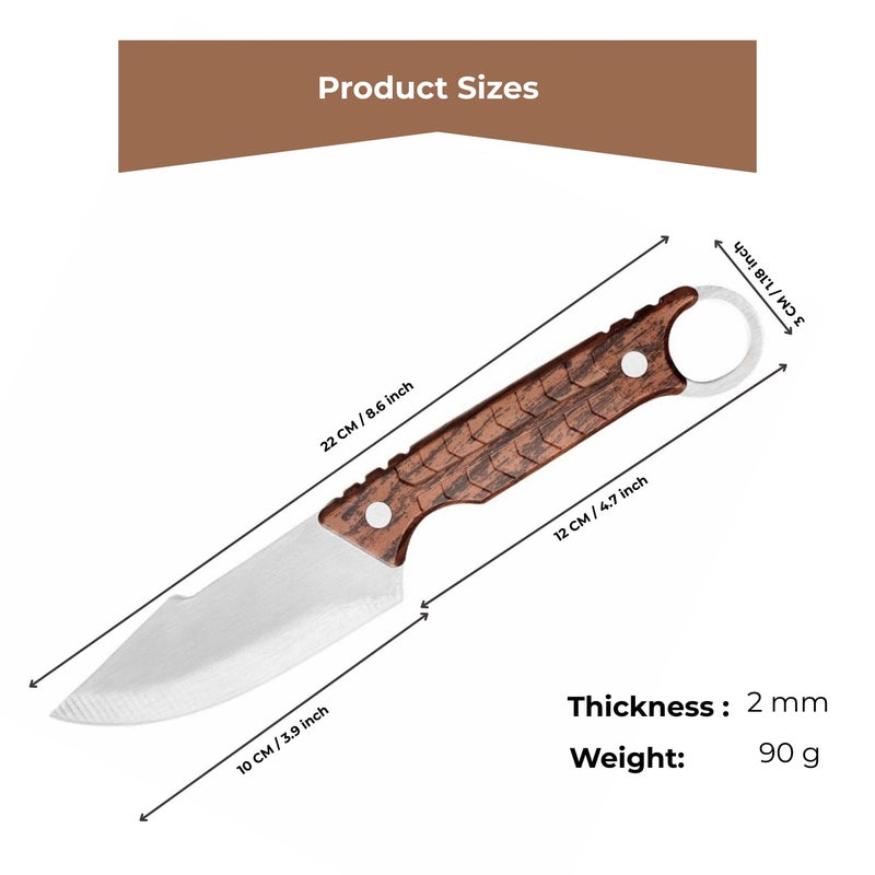 JUWIL سكاكين مطبخ كاملة الشفرة مع غلاف جلدي - سكين ثابت من الفولاذ الكربوني العالي مع مقبض ABS مريح وحلقة إصبع، سكين حاد للغاية للاستخدام اليومي - مدمجة، متينة وسهلة الحمل - Image 2