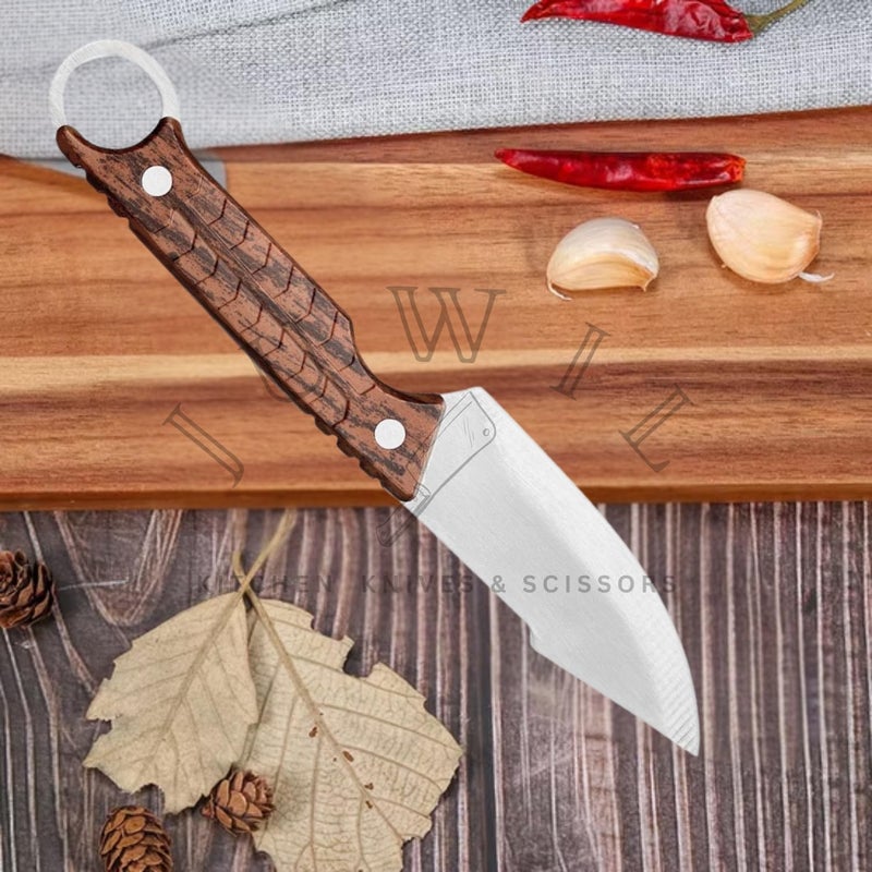 JUWIL سكاكين مطبخ كاملة الشفرة مع غلاف جلدي - سكين ثابت من الفولاذ الكربوني العالي مع مقبض ABS مريح وحلقة إصبع، سكين حاد للغاية للاستخدام اليومي - مدمجة، متينة وسهلة الحمل - Image 3