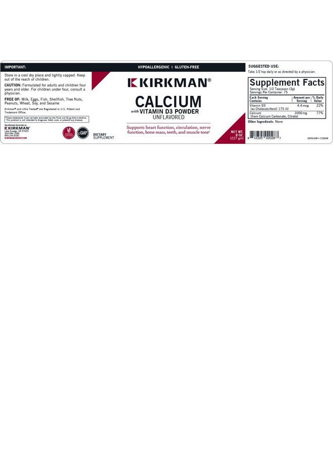 Kirkman - Calcium with Vitamin D3 Powder - 8 oz - Essential Minerals - Helps Maintain Strong Bones - Unflavored - Image 3