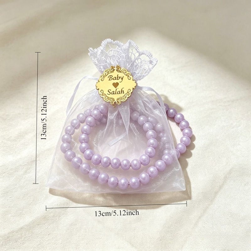 Purple Beads + Golden Acrylic + Mesh Personalized Engraved Bead Sets With Lace Organza Bags Custom Metal Plaque Tags Multi Item Party Favor Packs For Wedding Birthday Banquet Decorative Souvenir Gifts - Image 3
