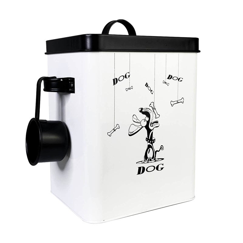 SOTECH Cute Pet Treat Container with Scoop Set,Dog Food Bucket with Lid and Handle White Pet Storage Bin for Small Dogs Cats Food Dry Fresh,Great Gift for Dog Owners(Dog Treat Jar) - Image 1