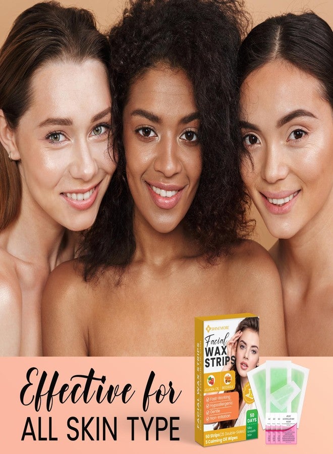 ShineMore Facial Wax Strips for Hair Removal: Fast Working and Gentle for Face, Eyebrow, Upper Lip, Chin - Hypoallergenic for All Skin Types 50 Waxing Strips with 5 Wipes - Image 5