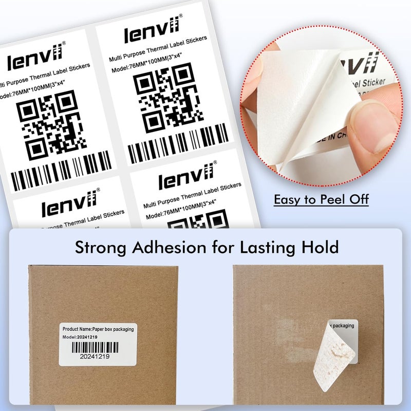 LENVII 76x100 mm (3" x 4") Thermal Labels Paper 280 Sheets - 4 Rolls × 70 Labels, Tear/Water/Oil/Scratch Resistant Multi-Purpose Adhesive Stickers for Barcode/FNSKU, Home, Office, Product Gift Tag - Image 5
