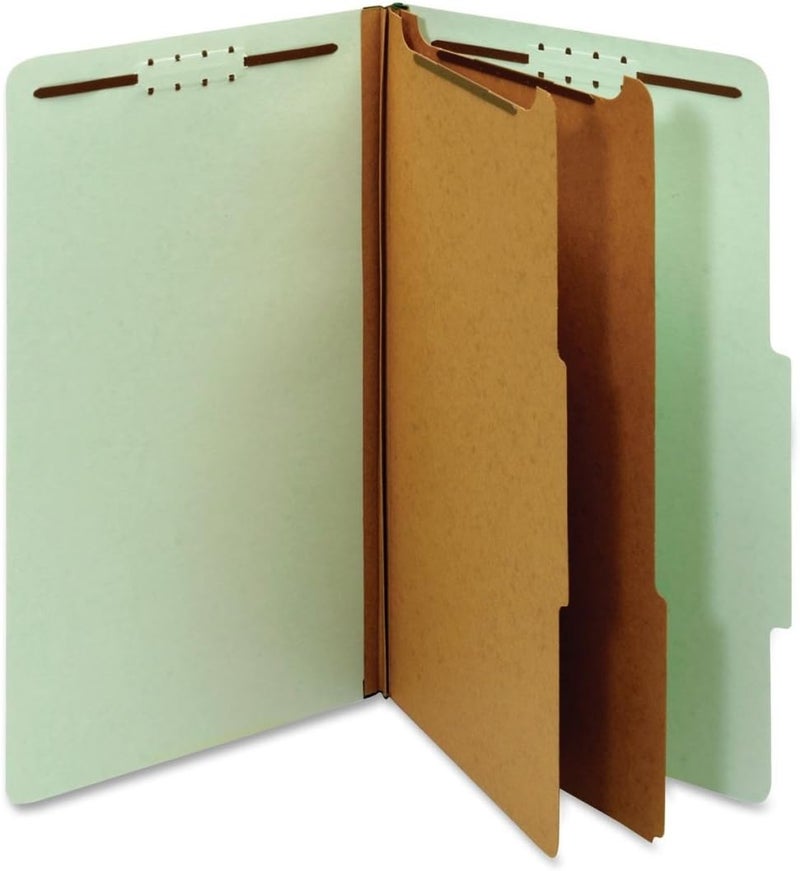 Recycled Classification File Folders, 2 Dividers, 2" Embedded Fasteners, 2/5 Tab Cut, Legal Size, Light Green, Box of 10 (29076R)