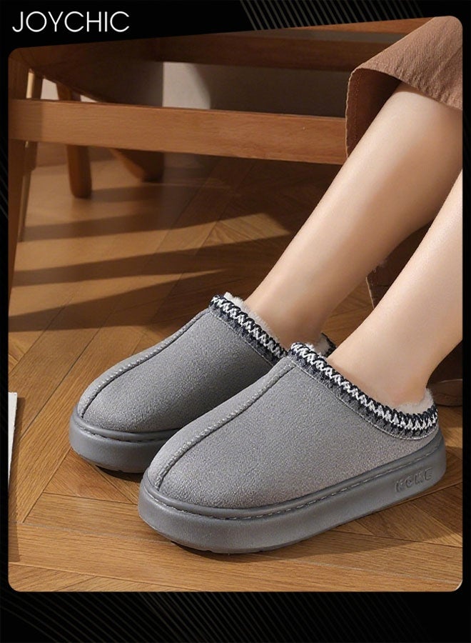 Joychic Ethnic-Style Autumn and Winter Lace-Trimmed Cotton Slippers Indoor Bedroom Outdoor Warm Slippers for Men and Women - Image 1