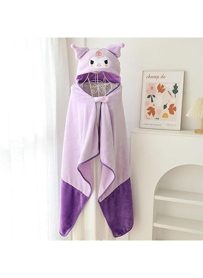 General Cute kuromi hooded cape shoulder blanket, thickened warm nap cape, ladies hooded bed blanket, cute wool blanket with buttons and hood（100×150CM）  - Image 2