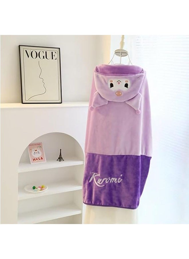 General Cute kuromi hooded cape shoulder blanket, thickened warm nap cape, ladies hooded bed blanket, cute wool blanket with buttons and hood（100×150CM）  - Image 3
