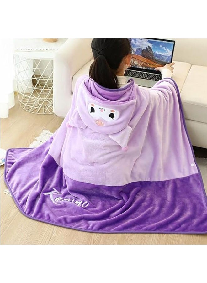 General Cute kuromi hooded cape shoulder blanket, thickened warm nap cape, ladies hooded bed blanket, cute wool blanket with buttons and hood（100×150CM）  - Image 4