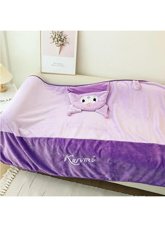 General Cute kuromi hooded cape shoulder blanket, thickened warm nap cape, ladies hooded bed blanket, cute wool blanket with buttons and hood（100×150CM）  - Image 5