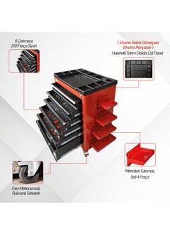Brio Movable Tool Cabinet on Wheels Tool Trolley 6 Drawers Locked Bline 259 Pieces with Tools Black Filled Inside  - Image 5