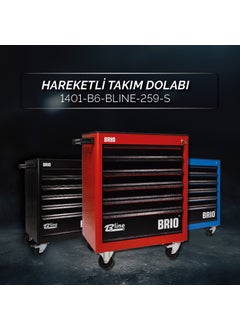 Brio Movable Tool Cabinet on Wheels Tool Trolley 6 Drawers Locked Bline 259 Pieces with Tools Black Filled Inside  - Image 3