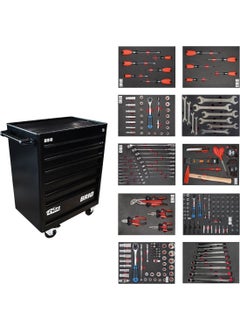 Brio Movable Tool Cabinet on Wheels Tool Trolley 6 Drawers Locked Bline 259 Pieces with Tools Black Filled Inside  - Image 1
