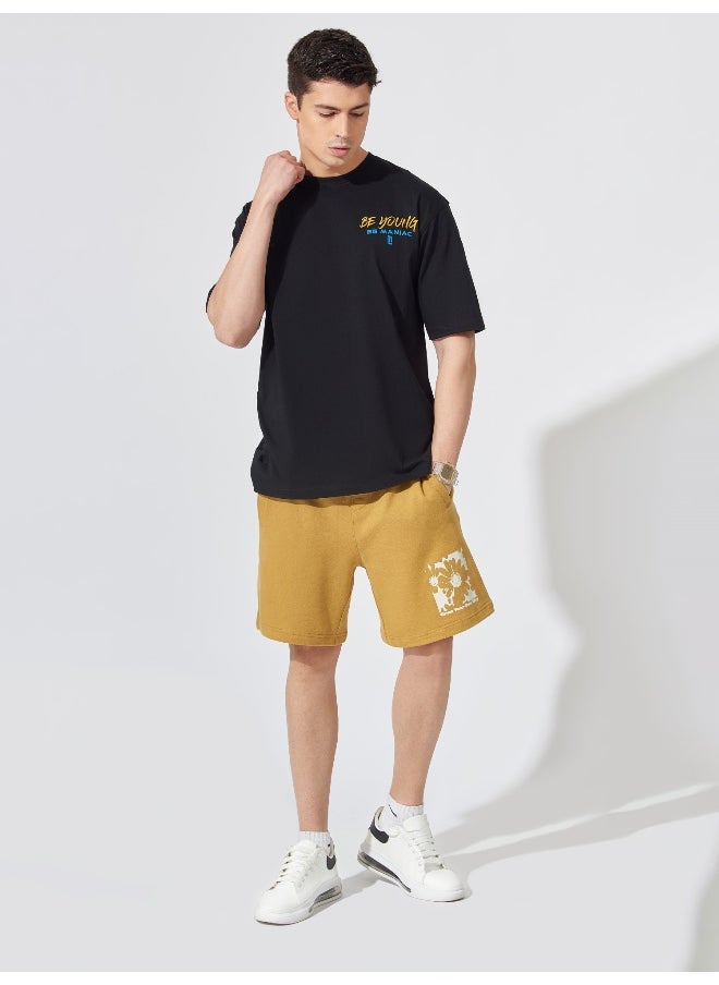 Maniac - Mens Back Printed Round Neck 3/4th Sleeve Black and Yellow Cotton Oversized Fit T-Shirt - Image 1