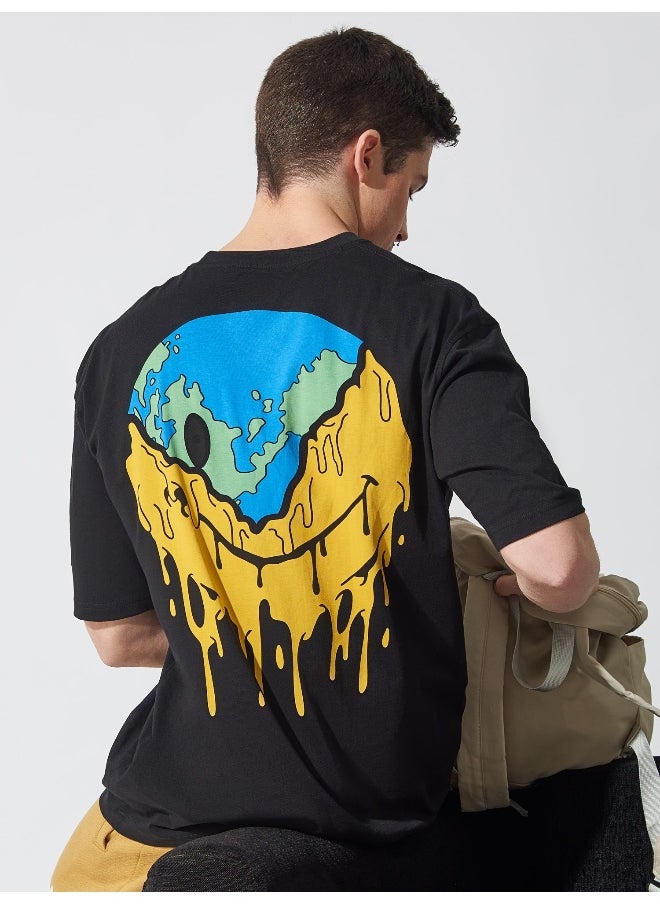 Maniac - Mens Back Printed Round Neck 3/4th Sleeve Black and Yellow Cotton Oversized Fit T-Shirt - Image 1