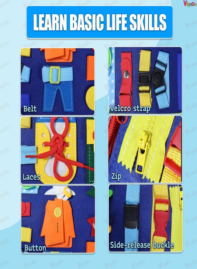 VikriDA Busy Board Activity Binder Interactive Sensory Educational Toy for Toddlers Supports Fine Motor Skills & Creativity with Activities for Kids Soft Felt Busy Binder Birthday Gift- Blue - Image 4