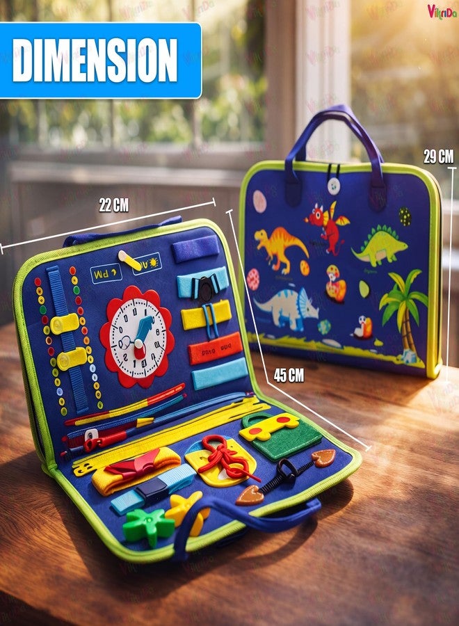 VikriDA Busy Board Activity Binder Interactive Sensory Educational Toy for Toddlers Supports Fine Motor Skills & Creativity with Activities for Kids Soft Felt Busy Binder Birthday Gift- Blue - Image 2