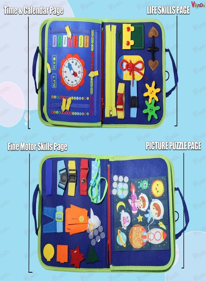 VikriDA Busy Board Activity Binder Interactive Sensory Educational Toy for Toddlers Supports Fine Motor Skills & Creativity with Activities for Kids Soft Felt Busy Binder Birthday Gift- Blue - Image 5