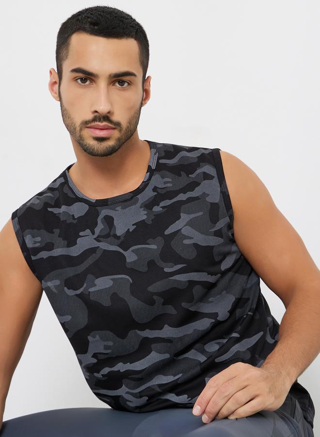 Styli Active Men Black Camo Print Relaxed Tank - Image 3