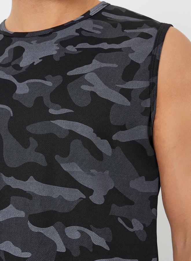 Styli Active Men Black Camo Print Relaxed Tank - Image 4