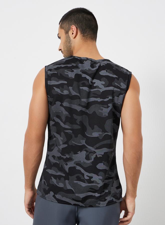 Styli Active Men Black Camo Print Relaxed Tank - Image 5
