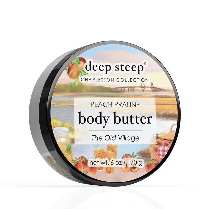 Deep Steep Body Butter Peach Praline The Old Village 6 oz Rich Moisturizer with Ceramides Coconut Oil Argan Oil Aloe Vera Vegan Clean Beauty Smooth Hydrated Skin - Image 1