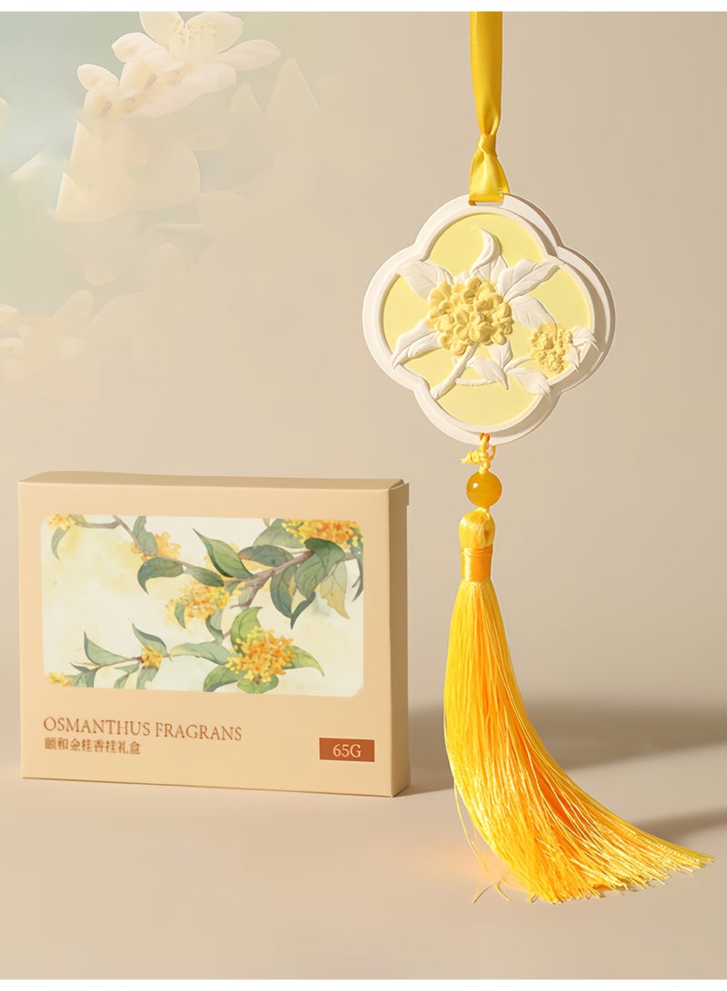 Chinese Style Four Seasons Osmanthus Scented Gypsum Solid Air Freshener, Car Aromatherapy Tablet Hanging Ornament, Gift for Her/ Him, Home & Car Fragrance Decor - Image 1