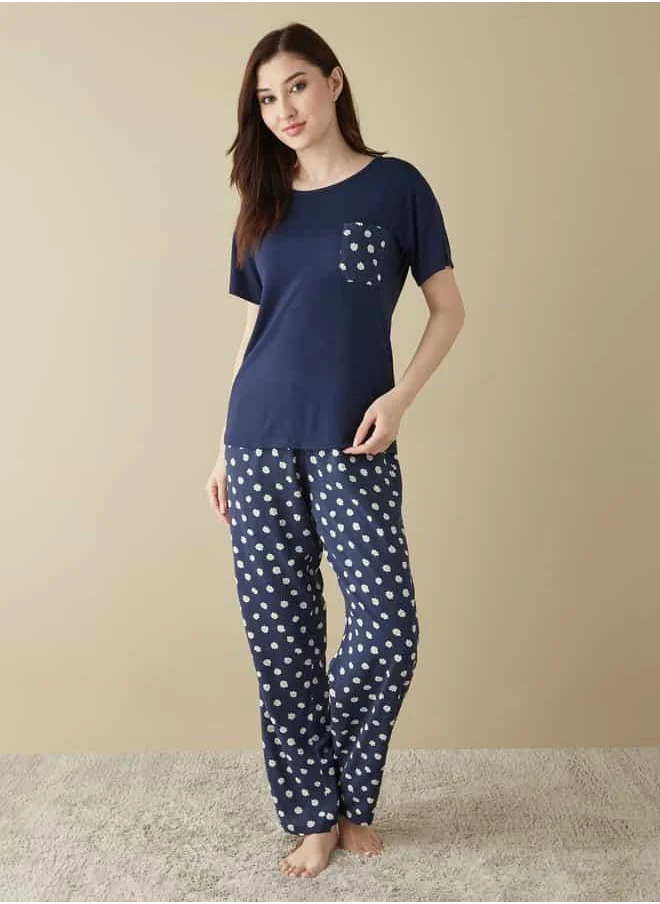 فاف T-shirt and Floral Print Pyjama Set