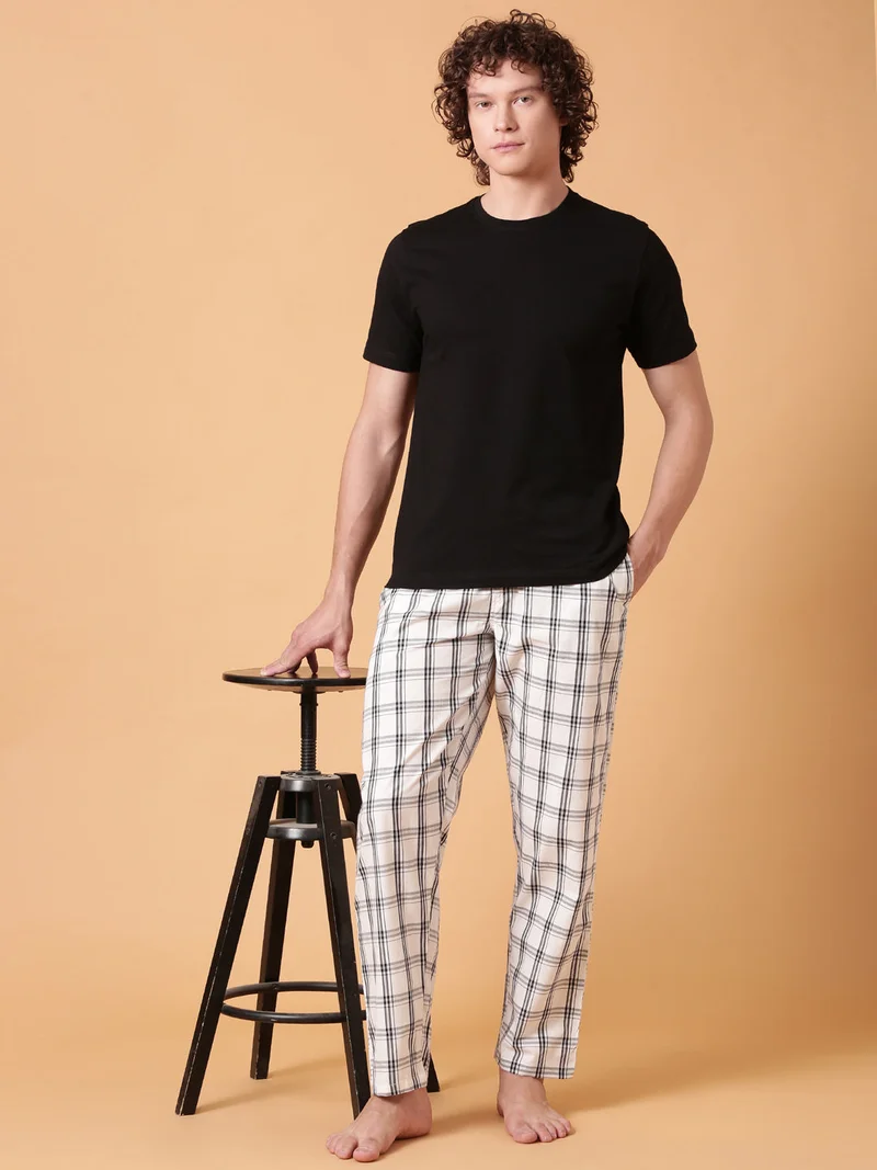 Joven Crystal White JOVEN Men Checked Cotton Lounge Pant  | Best Price UAE