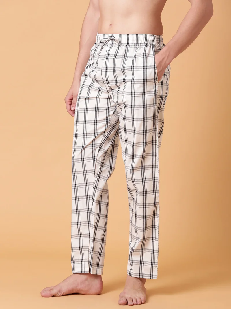 Joven Crystal White JOVEN Men Checked Cotton Lounge Pant  | Best Price UAE