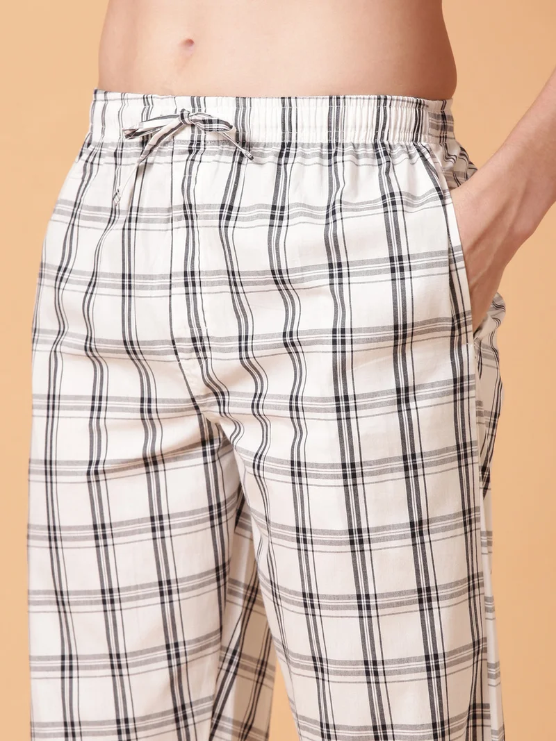Joven Crystal White JOVEN Men Checked Cotton Lounge Pant  | Best Price UAE