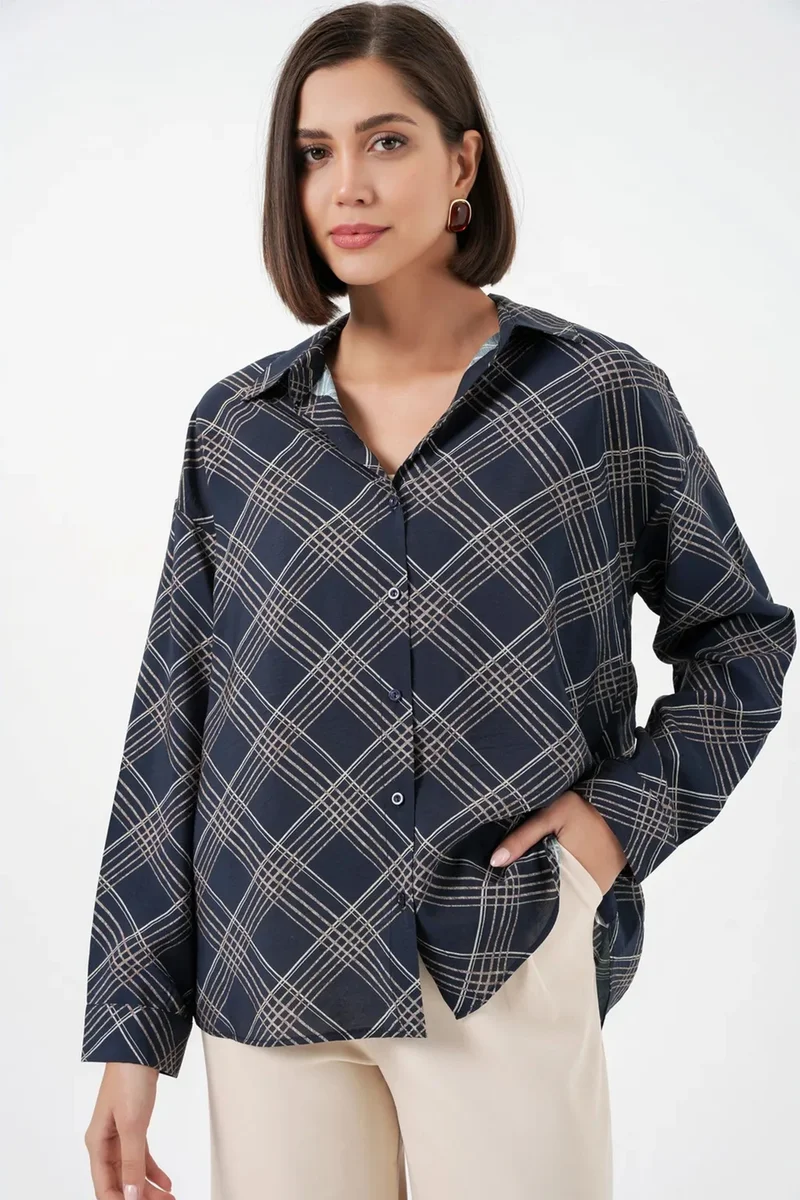 بيغ دارت BDART Oversized Plaid Button-Up Shirt