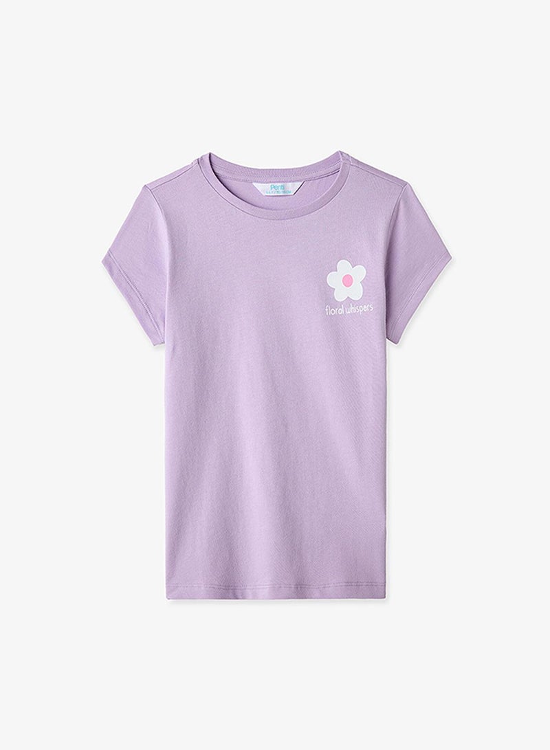 Penti Girl's Cotton Lounge Floral Whispers Shorts Sleeve 2-pack Pajama Set - Lilac - Image 3