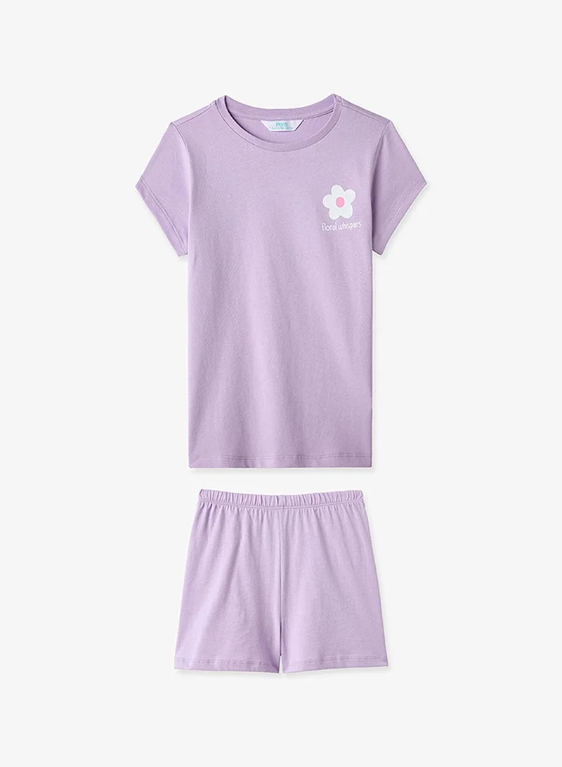بنتي Penti Girl's Cotton Lounge Floral Whispers Shorts Sleeve 2-pack Pajama Set - Lilac