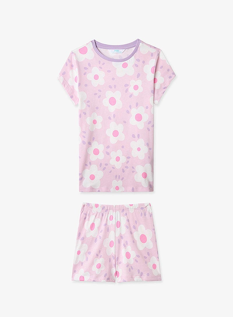 Penti Girl's Cotton Lounge Floral Whispers Shorts Sleeve 2-pack Pajama Set - Lilac - Image 5