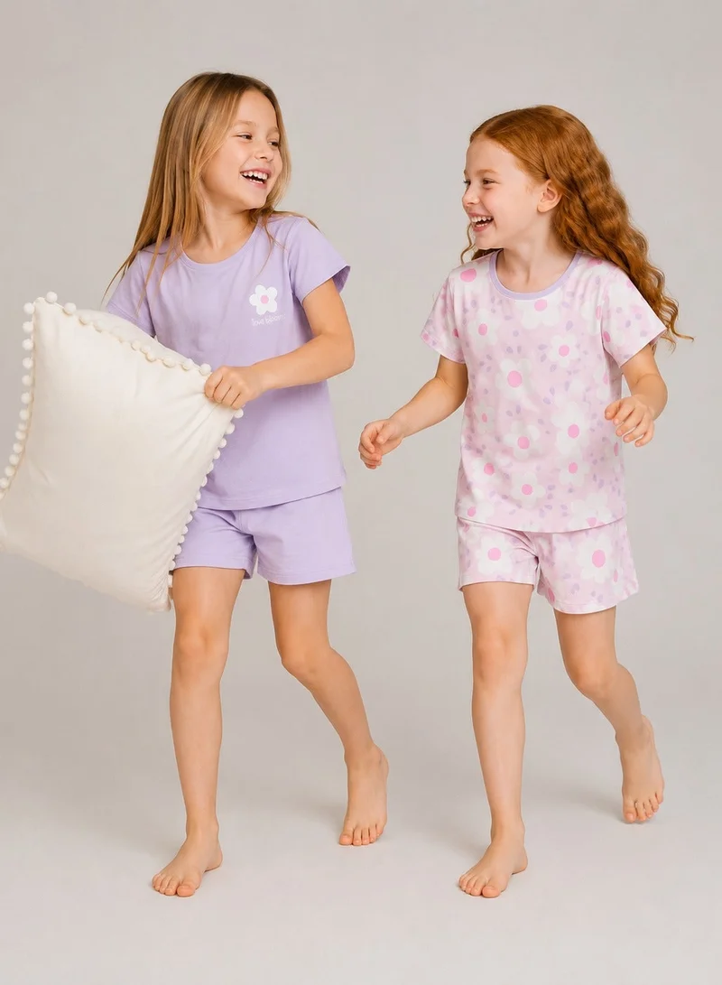 بنتي Penti Girl's Cotton Lounge Floral Whispers Shorts Sleeve 2-pack Pajama Set - Lilac