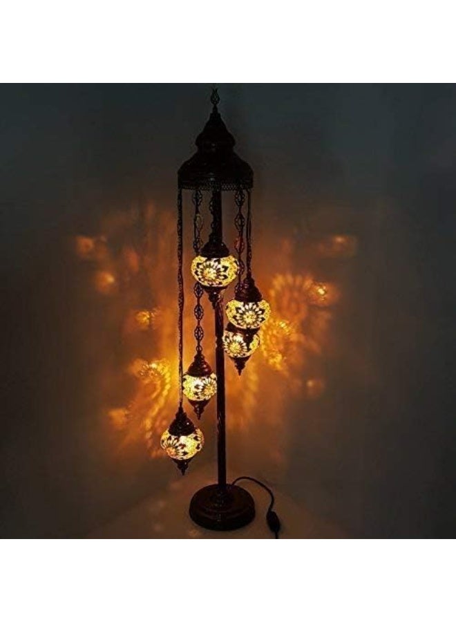 Quick Cart Turkish/Moroccan Tiffany Style Ottoman Lamp With 5 Gold Globe Bulb Floor Light | Antique Lantern Perfect for House warming, Birthday & Anniversery Party Gift | Perfect For Office & Hotel  - Image 1