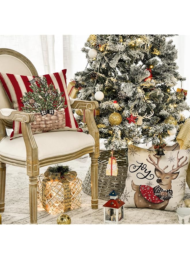 erorex Snowman Reindeer Gloves Eucalyptus Red Throw Pillow Covers 18 X 18 Inch Winter Holiday Stripes Cushion Case Decoration For Sofa Couch Set Of 4 - Image 3
