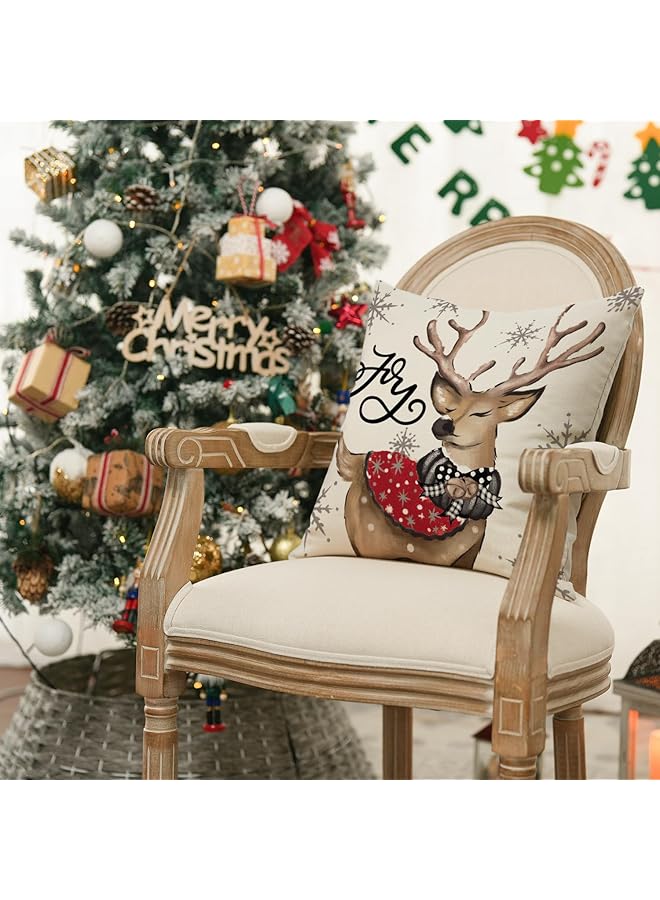 erorex Snowman Reindeer Gloves Eucalyptus Red Throw Pillow Covers 18 X 18 Inch Winter Holiday Stripes Cushion Case Decoration For Sofa Couch Set Of 4 - Image 5